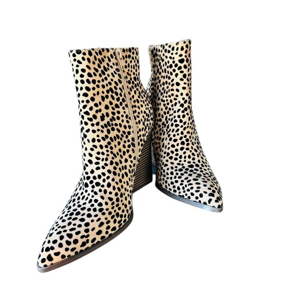 Spotted Animal Print Block Heel Ankle Boot. Size 8 1/2 Just Fab Beige and Black - Picture 3 of 6